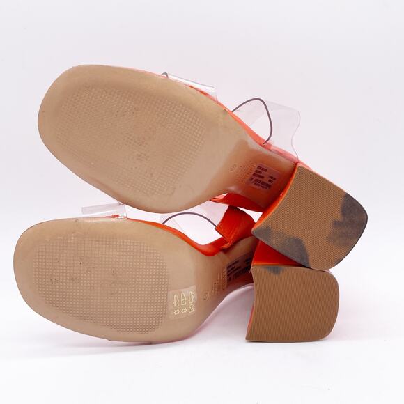 Schutz Women's Victorie High Block Leather Clear Strap Sandals Orange Size 7.5B - Picture 7 of 12